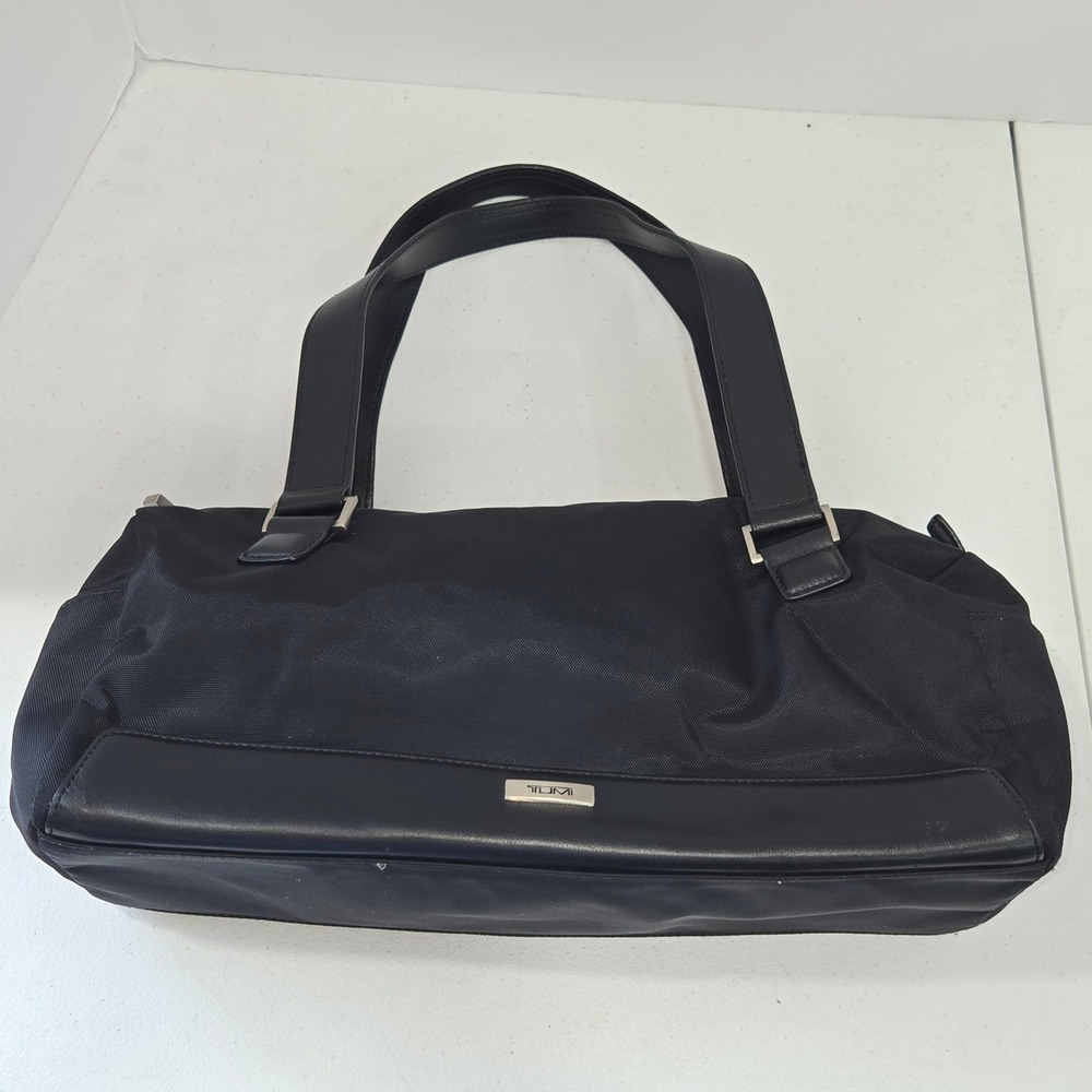 Tumi Black Ballistic Nylon Leather Trim Shoulder Bag Satchel Handbag Purse